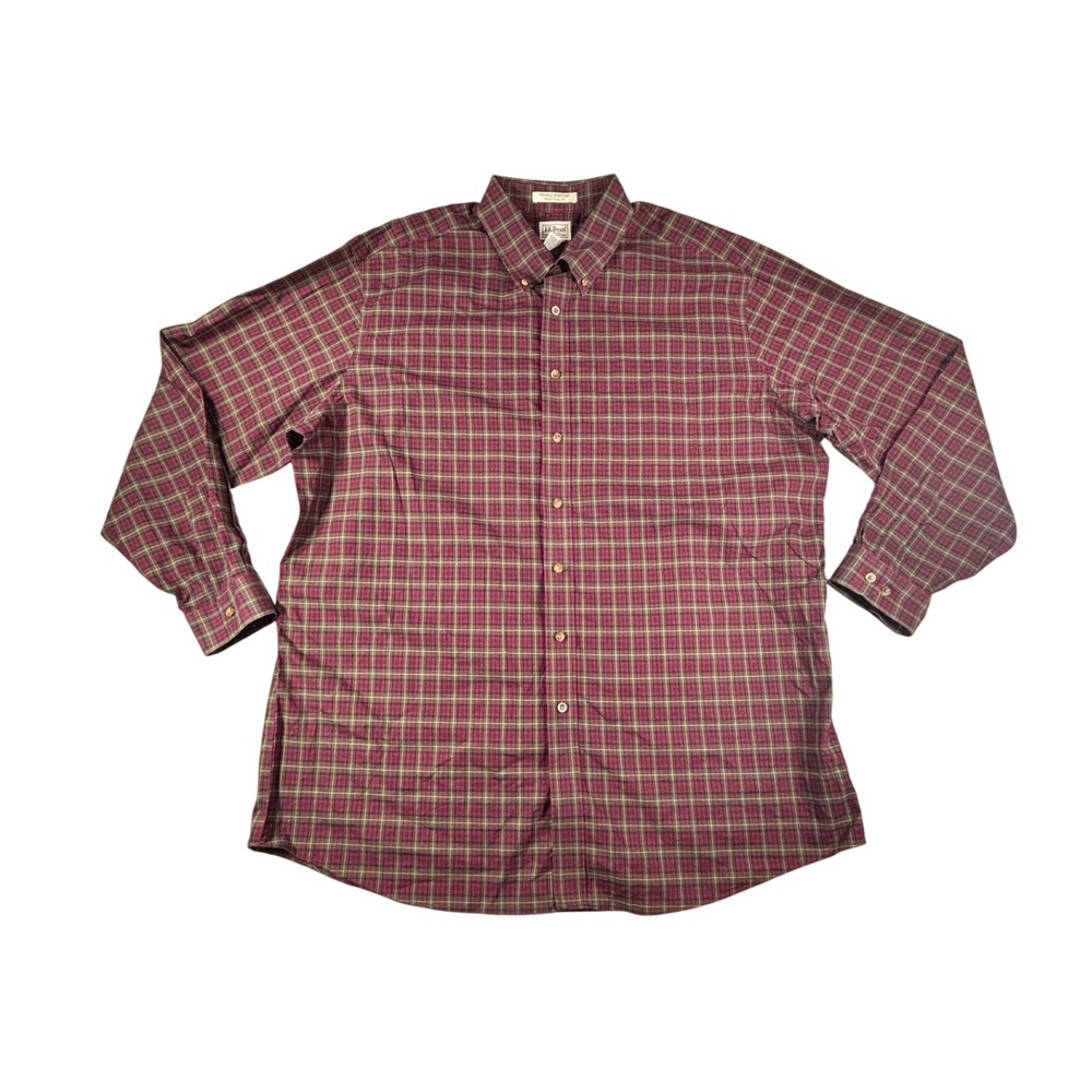 LL Bean Mens XXL Tall Plaid Button Down Shirt Red Green Traditional Fit 218574